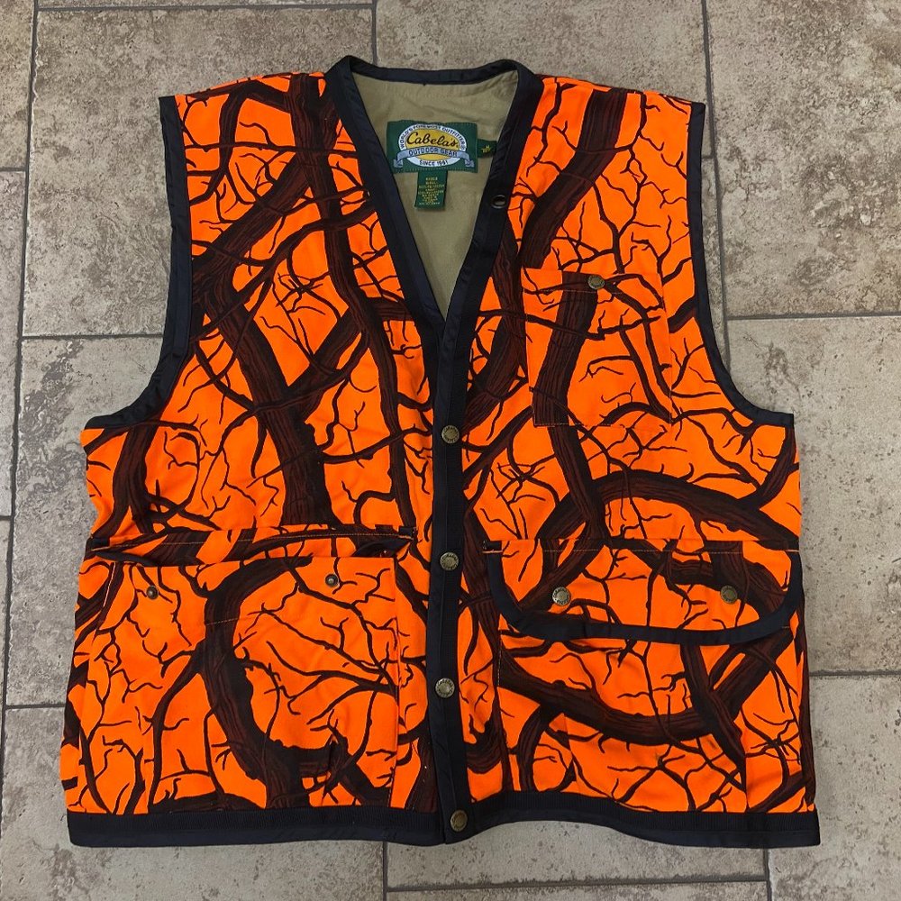 Cabela's orange camo hunting vest.  Size M